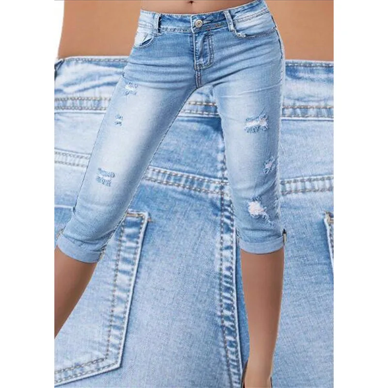 

Women's jeans new shorts high waist jeans stretch worn slim feet pants