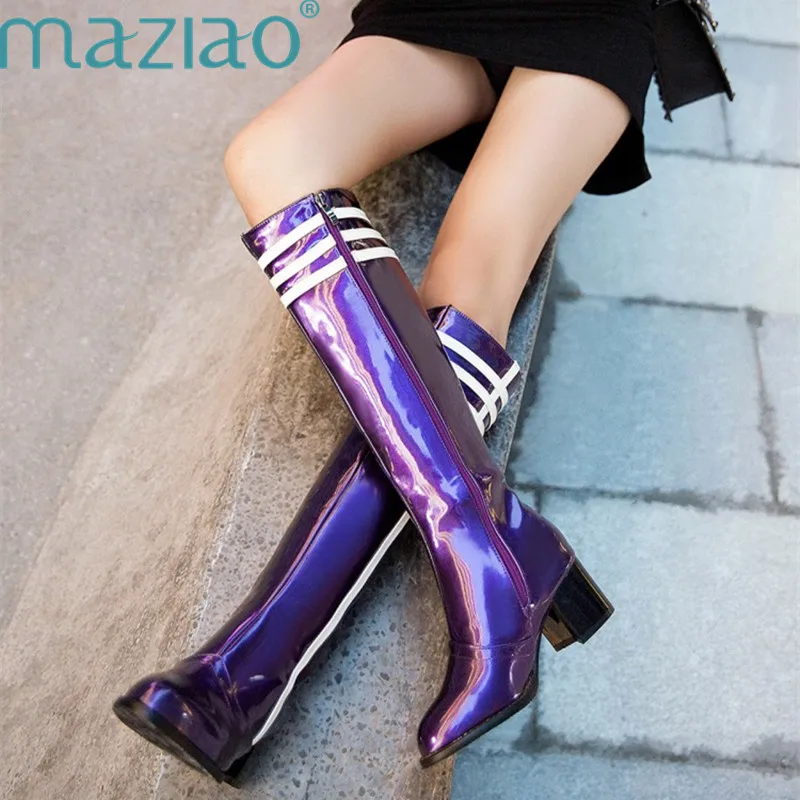 

New Gladiator Winter Warm Shoes Ladies Knee Boots Women Fashion Botas Zipper Knight Boots MAZIAO