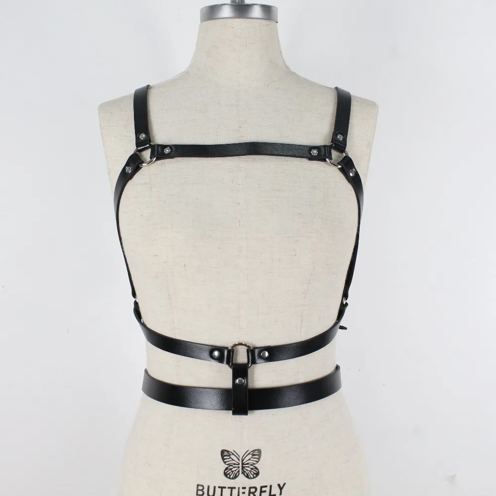 

2019 New Crop Top Leather Harness Garter Belt For Women Black Waist Bondage Buckle Adjustable Female Slim Punk Trendy Waistband