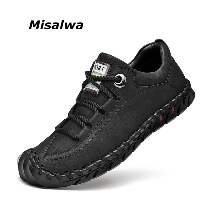 

Misalwa Big Size Men Casual Leather Shoes Mens Luxury Loafers Black Khaki Spring Autumn Male Moccasins 38-45 2019 Hot Sale