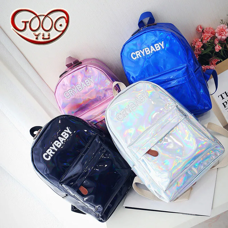 

European and American style vertical section square high-grade PU leather backpack Cool punk laser couple backpack