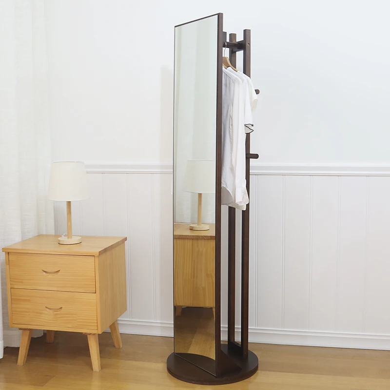 solid wood floor rotating mirror simple bedroom storage mirror for