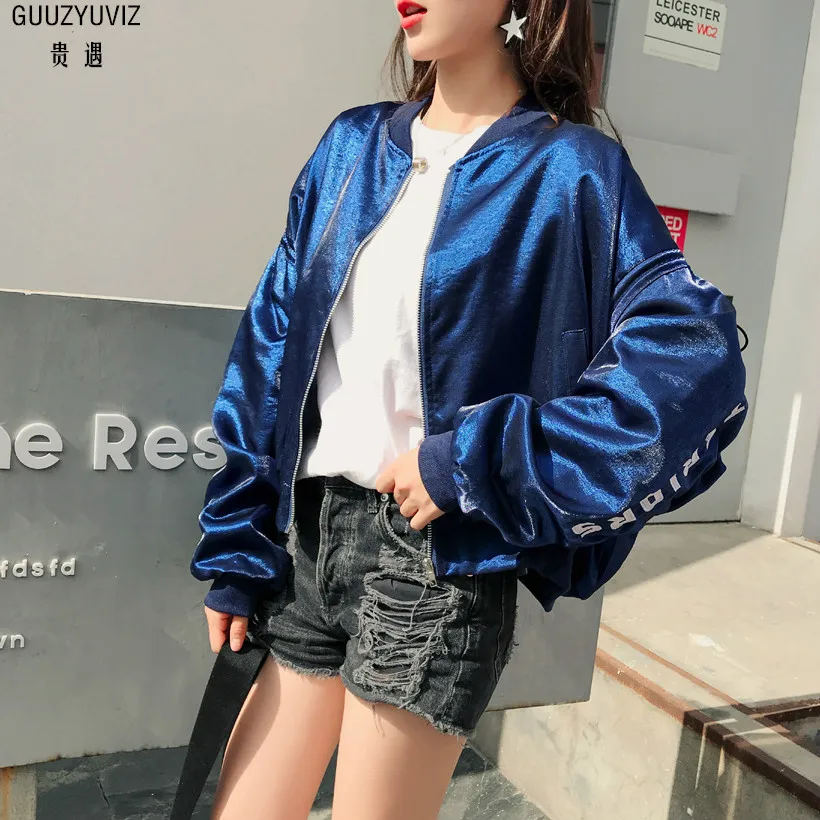 

GUUZYUVIZ Chamarras De Mujer Harajuk Oversize Letter Movement Jacket Women 2018 Autumn Winter Casual Coat Women Tops Outwear