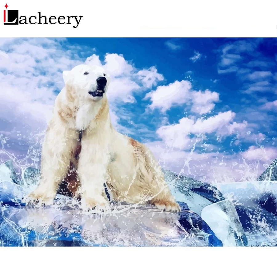 

40x50cm Hand Painted DIY Oil Paint Painting By Numbers Polar Bear Picture Drawing Canvas Wall Pictures for Bedroom Art Posters