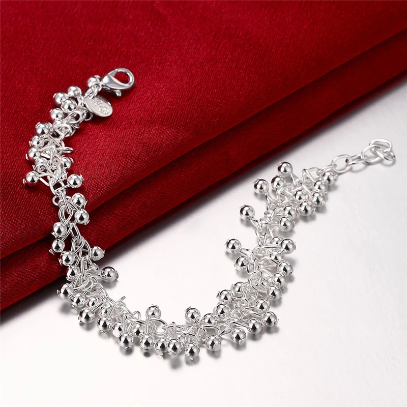 

925 Silver Color Grapes Beads Bracelet Wholesale Fashion Charm Bracelets & Bangles For Women Girls Christmas Gift Party Hot Sale