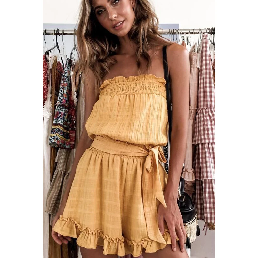 

Spring and summer new style Ruffled sexy bandeau-style halter wild jumpsuit Temperament high waist jumpsuit