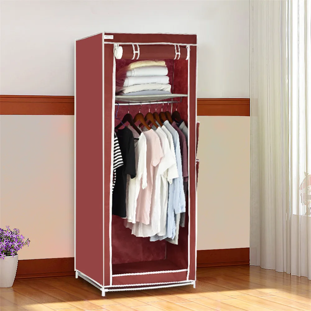 Finether Non-Woven Fabric Single Wardrobe with Side Pockets,Portable Clothes Closet Wardrobe Non-woven Fabric Storage Organizer06
