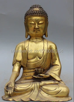 

11" Tibet Buddhism Bronze Gilt Seat Shakyamuni Amitabha Buddha Lotus Bowl Statue