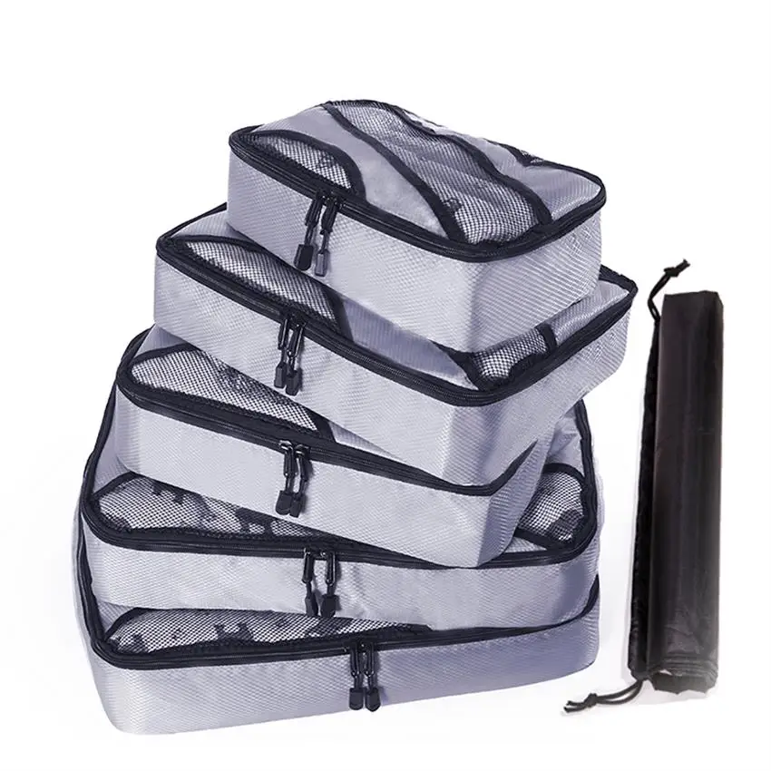 Мужская/Женская/Роскошная/большая дорожная сумка, органайзер, компрессионная упаковка, кубики, сетчатая ткань, упаковка для багажа, кубики, наборы органайзеров, дорожные сумки - Цвет: GRAY 5 SET