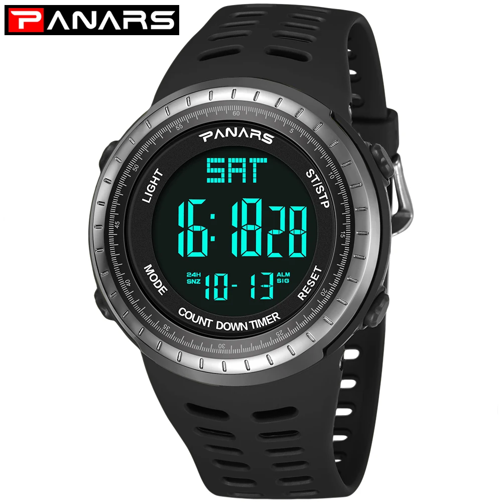 

PANARS LED Display Men Digital Watches Outdoor Men Chronograph Swimming Wristwatch for Waterproof 12/24 Hours Dijital Saat