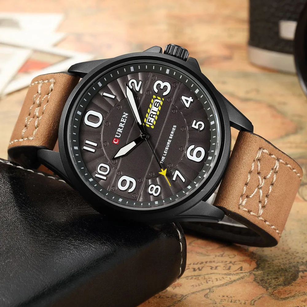 Curren Часы мужские люксовый бренд кварцевые мужские часы кожа водонепроницаемые повседневные спортивные часы наручные военные часы Relogio Masculino
