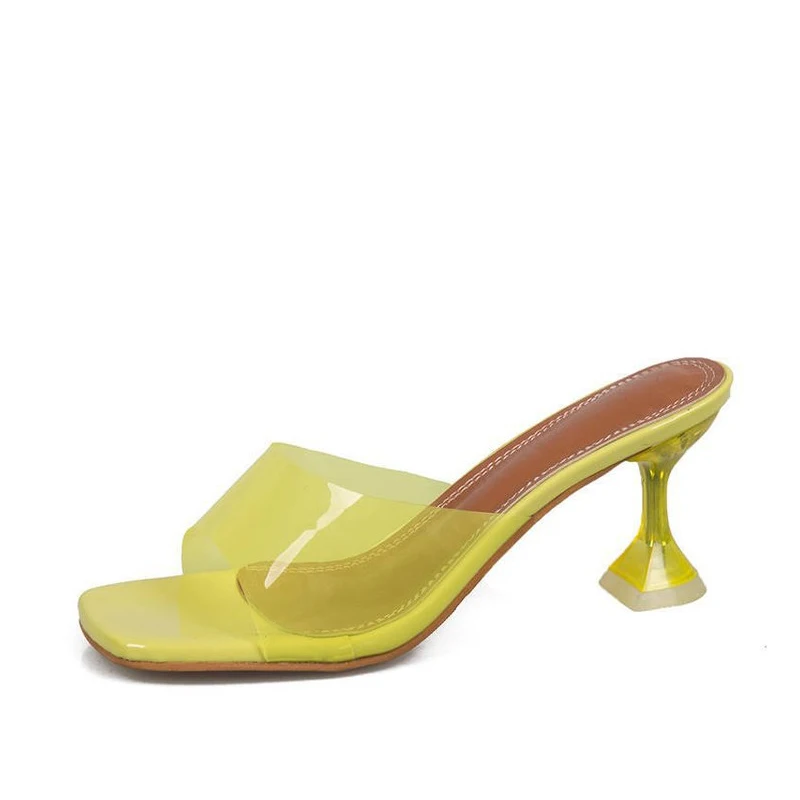 

Women Summer Transparent Slippers Crystal Thin Mid Heels Pumps Ladies Jelly Shoes Outside Elegant Fashion Female Slides New