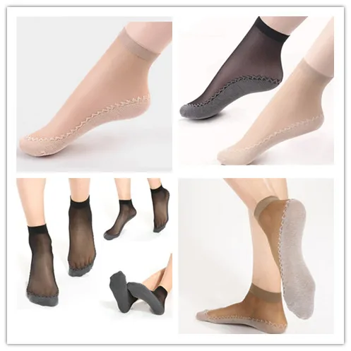 5 Pairs Women Socks Female Socks Summer Style Thin Transparent Socks Elastic Short Wear-Resistant Bottom Skin Color/Black Sock