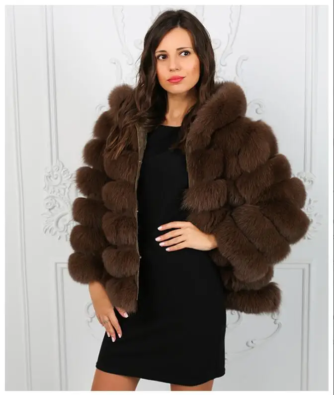 Роскошное теплое пальто из натурального Лисьего меха с капюшоном, куртки из настоящего толстого меха, женские зимние модные меховые пальто и куртки, лидер продаж