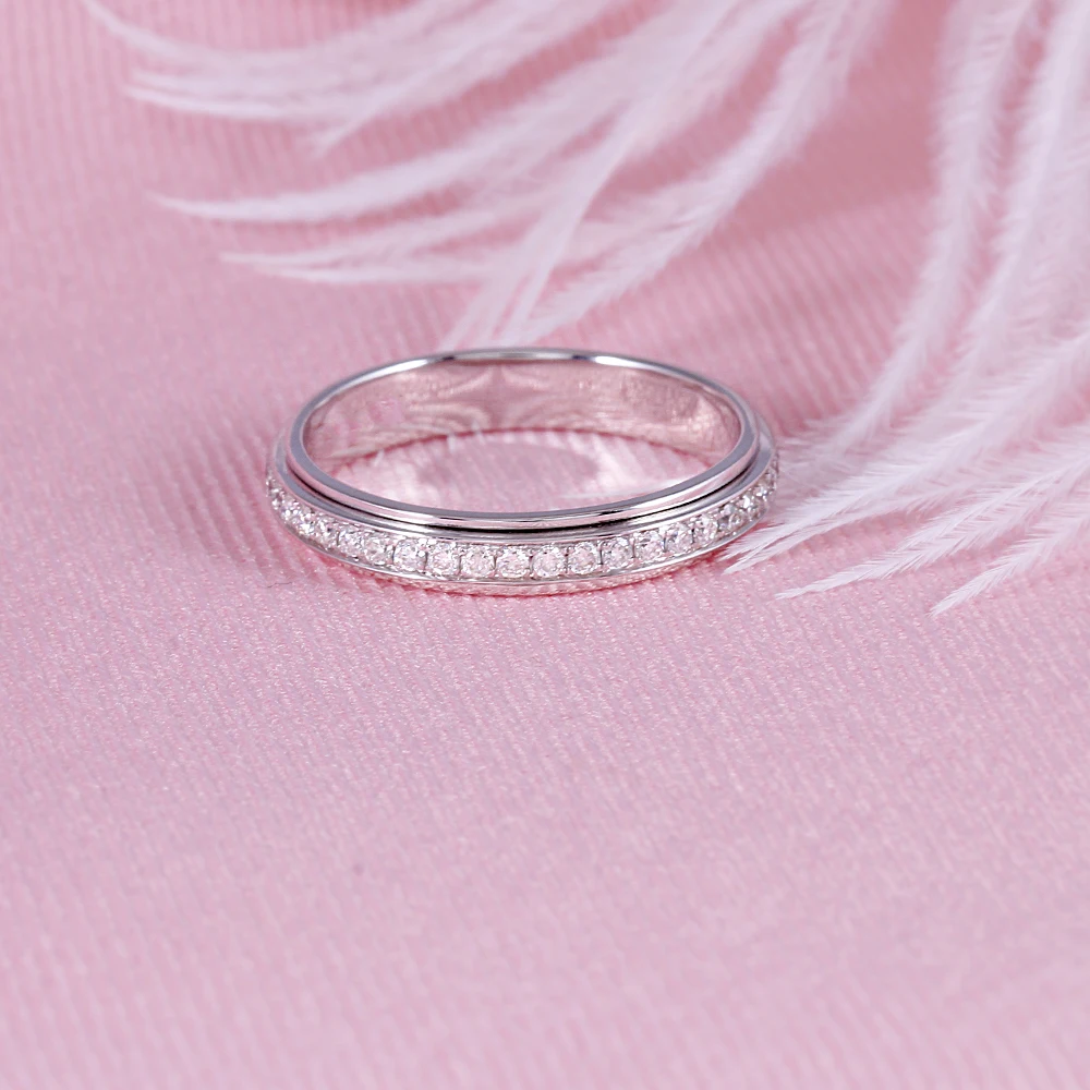 Кольцо из белого золота 14 к и обручальное кольцо из розового золота для женщин 1,3 мм Moissanite F цвет юбилей 585 Золотое кольцо свадебный подарок