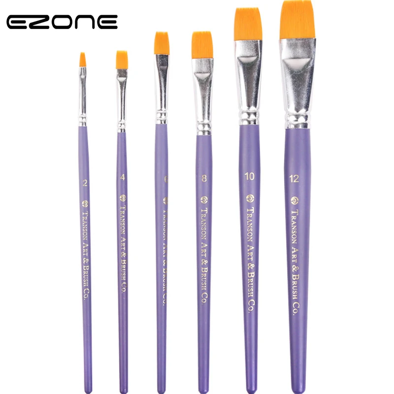 Goede EZONE 6 stks Kwast Verschillende Grootte Houten Handel Nylon Borstels Voor Aquarel Olie Gouache Acryl Schilderen Art Supply