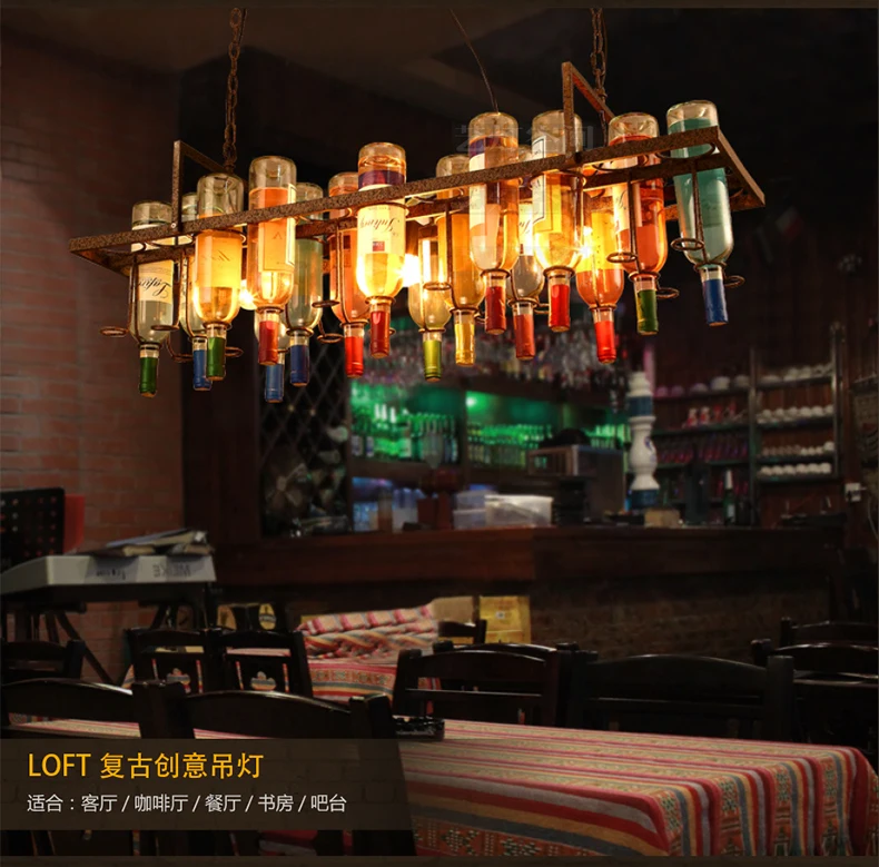 Лофт ретро люстра творческий ресторан гостиная личность бар кофе подвесные светильники украшения бутылки железа люстры