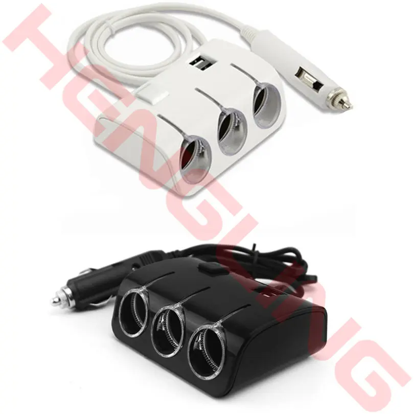 Car Cigarette Lighter 12V Plug Power Adapter Output 120W 5V Dual USB Port 3 Way Socket