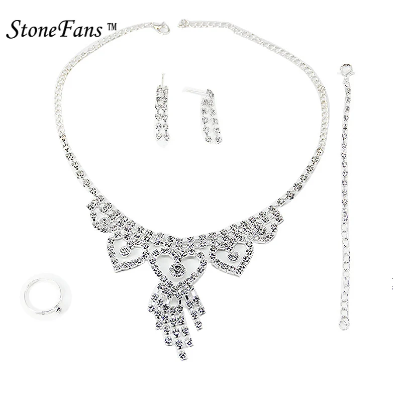 

StoneFans Elegant Heart Crystal Wedding Bridal Jewelry Sets Silver Color Rhinestone Wedding Jewelry Necklace Sets For Women U700