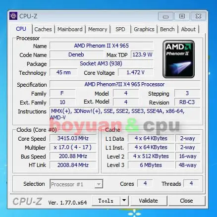 top cpu AMD Phenom II X4 965 3.4 GHz Quad-Core CPU Processor HDZ965FBK4DGM Socket AM3 amd processor