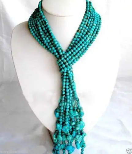 

bjc 0002102 Beautiful Long Turquoise Beaded Multilayer Necklace