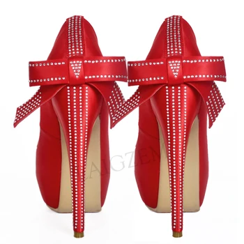 

LAIGZEM 2020 Women Wedding Party Platform Heels Pumps Rhinetstone Bowtie Sandals Stiletto Shoes Tacones Mujer Large Size 34-52