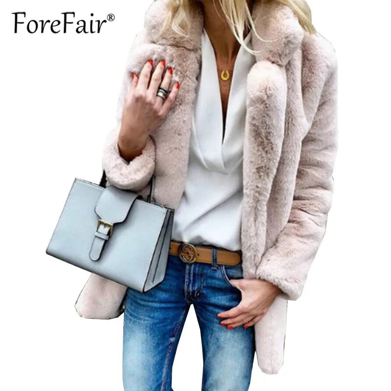 

Forefair 2018 Fashion Streetwear Autumn Winter Warm Faux Fur Coat Fake Wool Slim Outerwear Women Fluffy Teddy Coat