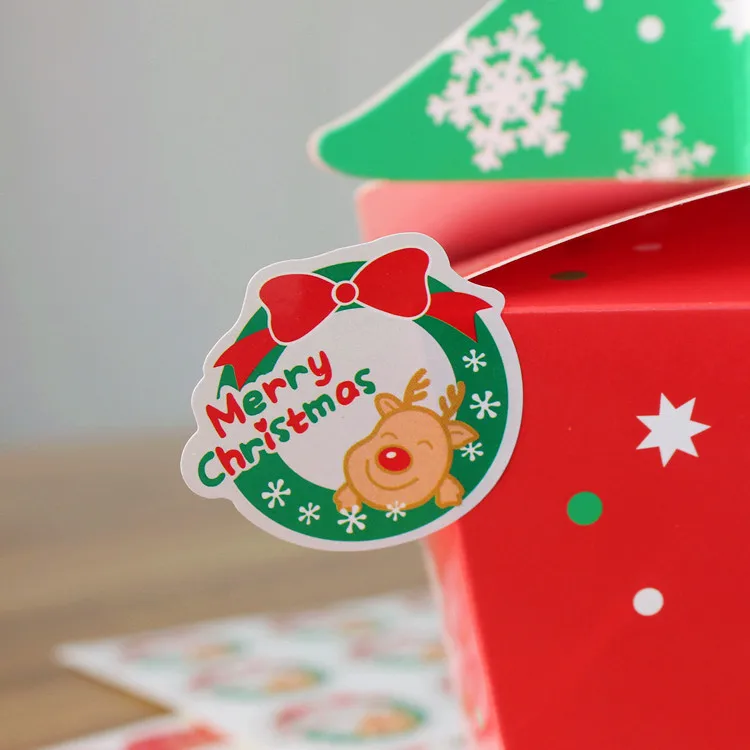 120pcs Christmas Elk Gift Seal Label Stickers for Party Favor Cookie Bag Candy Box Decoration
