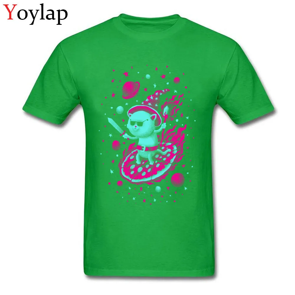 Cotton Tops Tees Cool Wizard Cat for Male Funny T-shirts Crazy Graphic Crew Neck Short Sleeve Tee Shirt Top Quality green