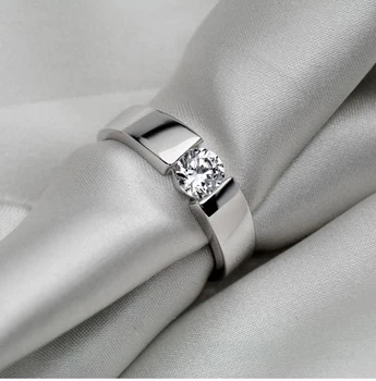 

Anniversary Gift for Husband Vfpn Solid 18K 750 White Gold Men Ring 0.6Ct Clear Round Cut Simulate Diamond Ring for Wedding