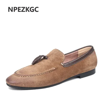 

NPEZKGC Fashion Men Brogues Men Shoes Moccasins Shoes Casual Men Shoes Flats Slip On Vintage Tassel Leather Shoes