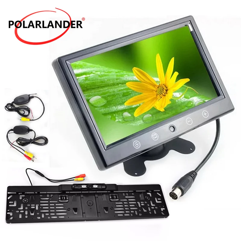 

9"TFT Car Monitor Wireless Transmitter European License Plate Parking Monitor 16 LED Silver/Black Reversing Camera HD Desktop