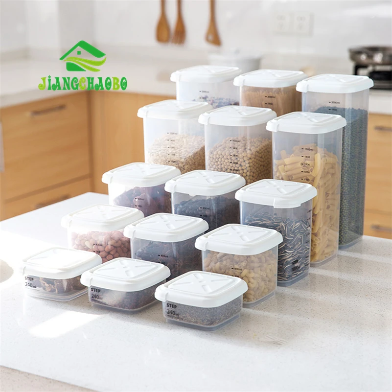 Jiangchaobo 1 قطعة الشاي الحبوب الفول الحبوب التوابل الغذائية البلاستيك حاوية تخزين مربع لل مطبخ ثلاجة