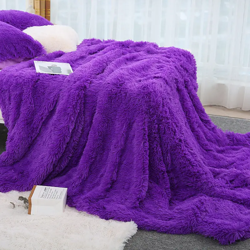 Супер мягкий длинный мохнатый пушистый мех искусственный мех теплый элегантный уютный с пушистым шерпа плед кровать диван одеяло подарок - Цвет: dark purple