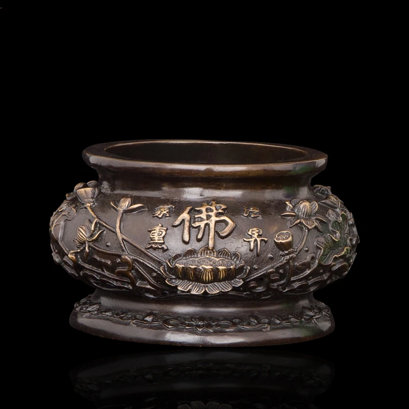 

Arts Crafts Copper Chinese style sculpture antique bronze buddha incense burner perfumed candle incense holders flat lotus furna
