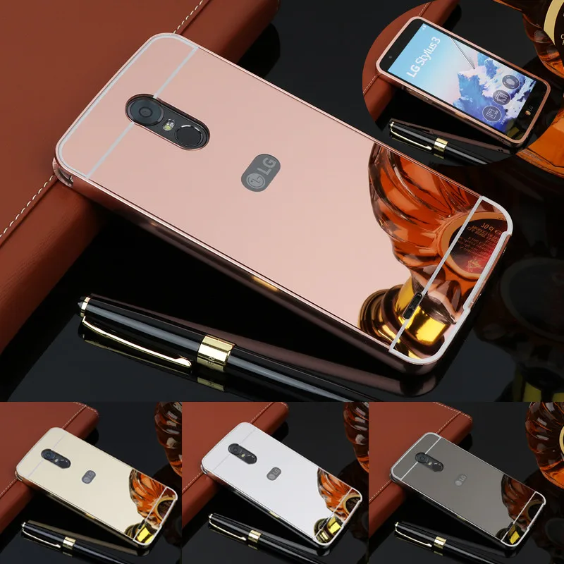 

For LG Stylus 3 Stylus3 M400DF M400DY Case Plating Metal Frame with Mirror Back Cover Hard Case for LG Stylus 3 LG Stylo3 M400DK