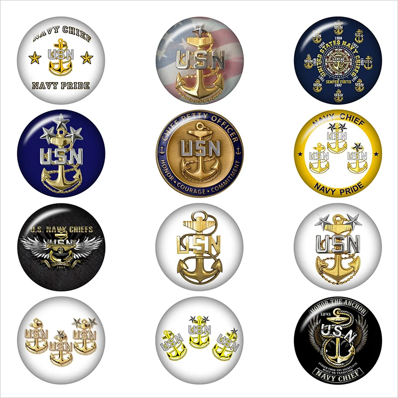 Beauty-Fashion-navy-chief-12pcs-snap-button-Round-photo-glass-cabochon-demo-flat-back-Making-findings