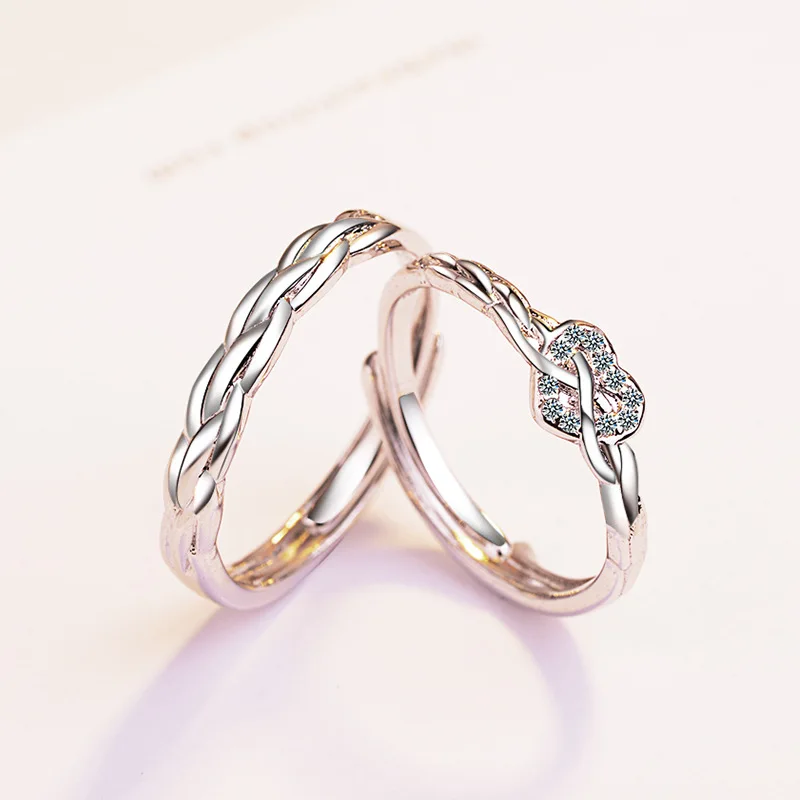 New Love Heart Knot Couple Lovers' Ring Wedding Ring Adjustable