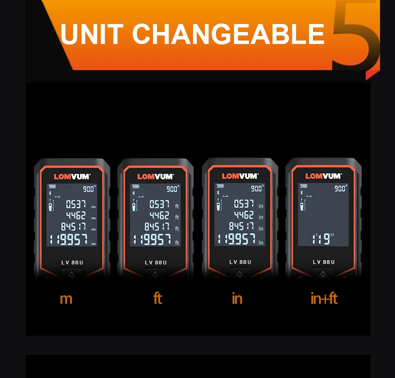 LOMVUM Лазерный дальномер профессиональный Lomvum многофункциональный с Bluetooth, погрешность 1 мм с аккумулятором Lomvum модели от 40 до 120 метров с юсб зарядкой фабричная сборка