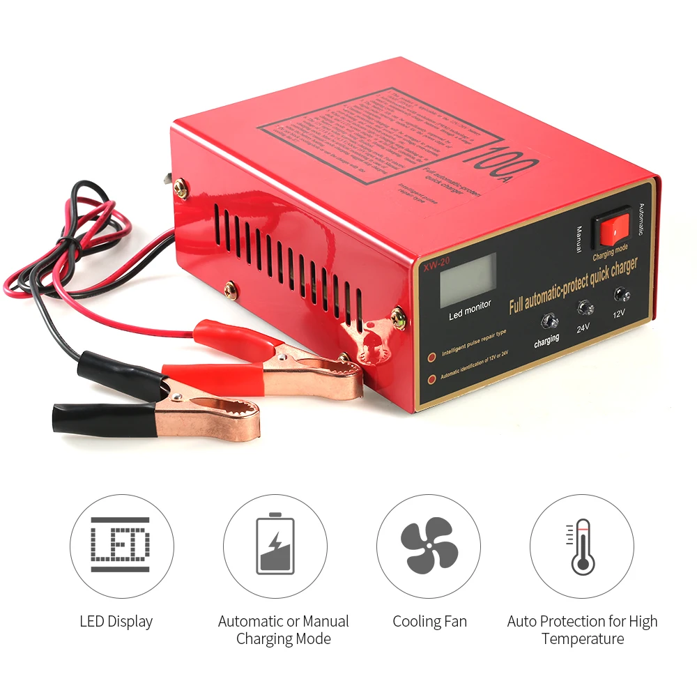 

12V/24V Intelligent Automatic LED Charger Pulse Repair Type Maintainer battery charger for Lead Acid Lithium Battery 140W AC220V