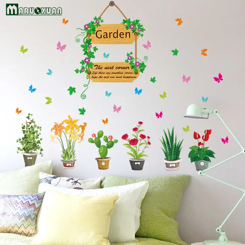 New Pastoral Plant Flowers Stickers Fresh Potted Stickers Lacquered