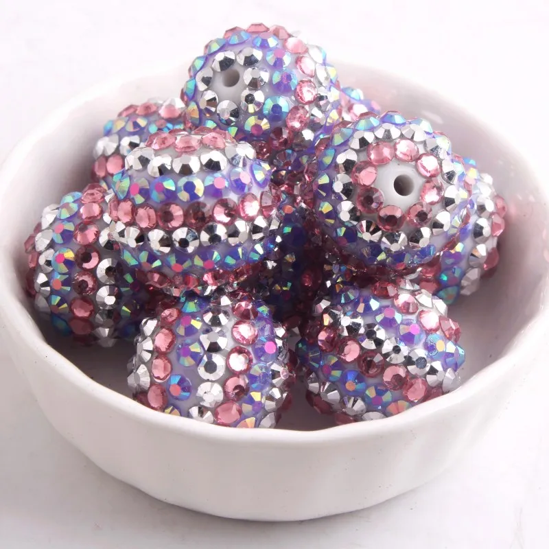 

OYKZA Pink Silver Purple ab Strips Color Resin Rhinestone Ball Beads for Kids Chunky Necklace Jewelry 20mm 100pcs a lot
