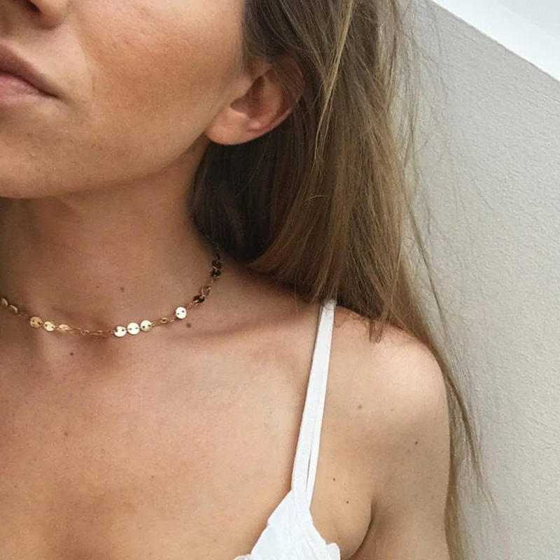 

Short Paragraph Clavicle Chain Fashion Silver Choker Necklace Flat Blade Chain Jewelry For Men Women