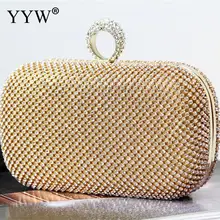 YYW Gold Rhinestone Finger Ring Evening Bags Diamonds Wedding Handbags Women Day Clutch Mini Purse Bag With Chain Clutch Female