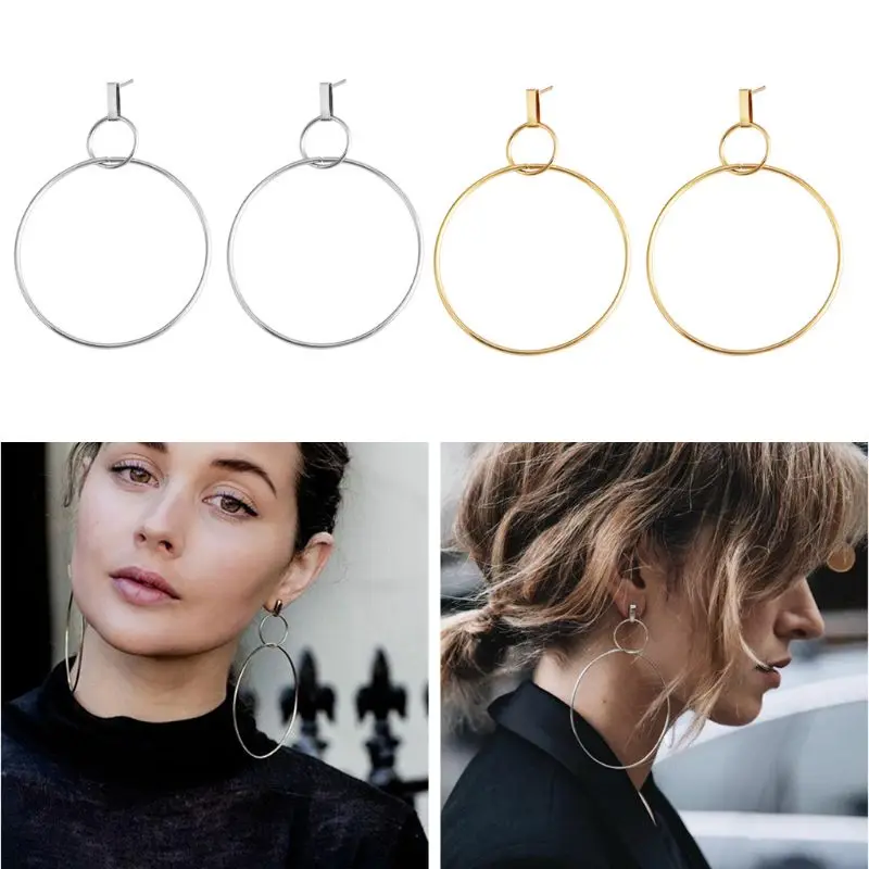 

Women Girls Fashion Jewelry Double Circle Cross Hoop Dangling Drop Earrings