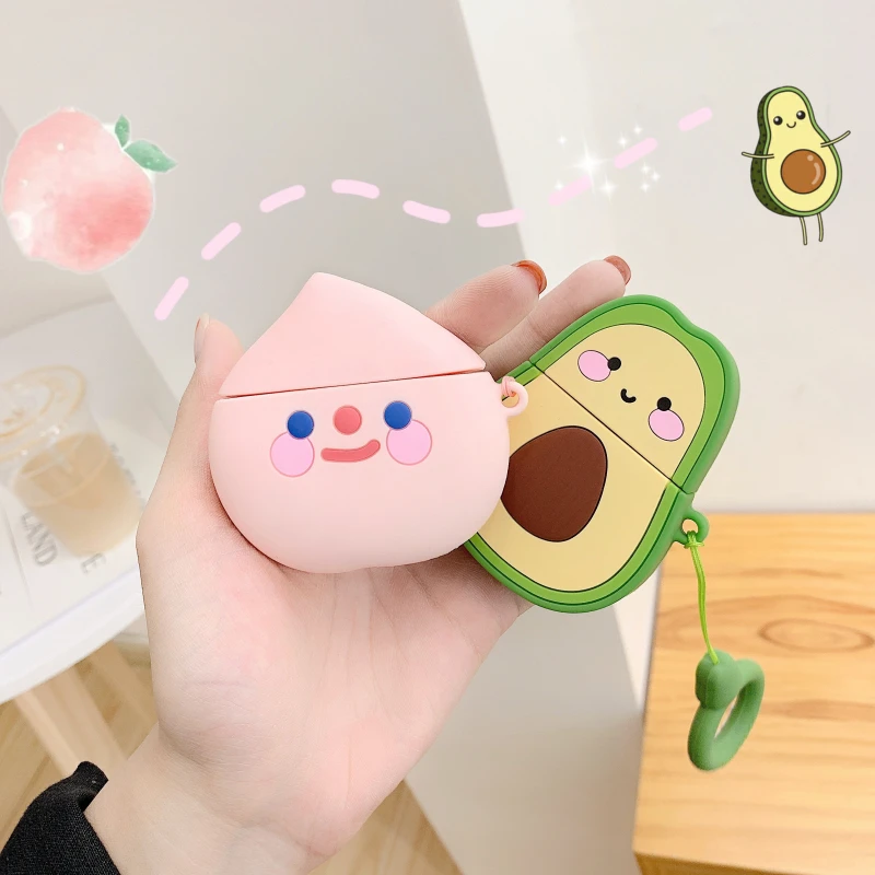 Чехол для наушников для Apple Airpods 1 2 корейский милый 3D мультфильм авокадо персик клубника беспроводная Bluetooth гарнитура силиконовый чехол