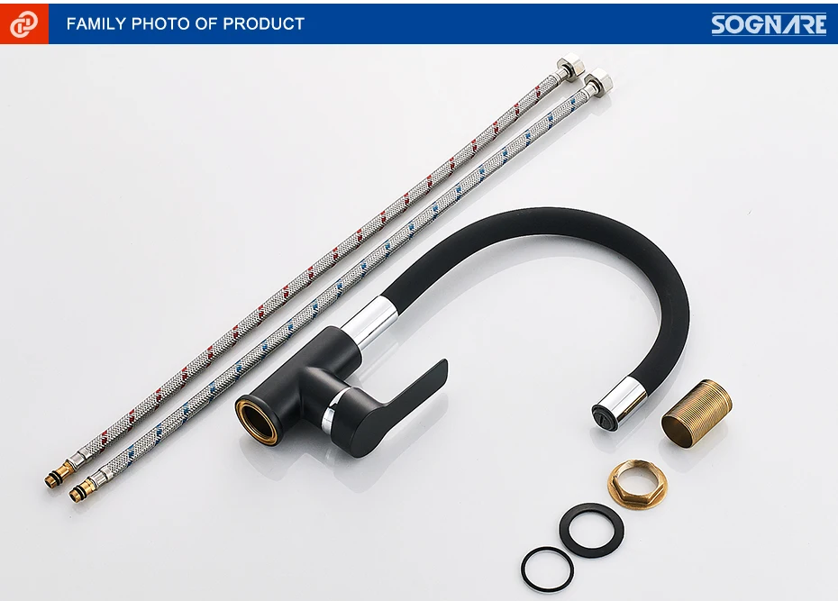 SOGNARE черный Кухня кран силикагель нос любое направление Кухня Смеситель для мойки кран холодной и горячей одной ручкой воды смесителя краны
