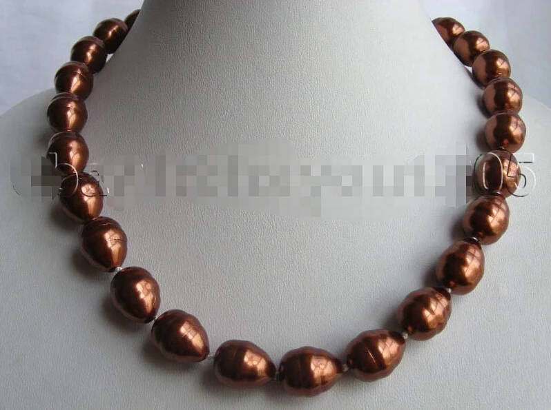 

fast 17" Natural 15mm Coffee Baroque Shell Pearl Necklace! NEW