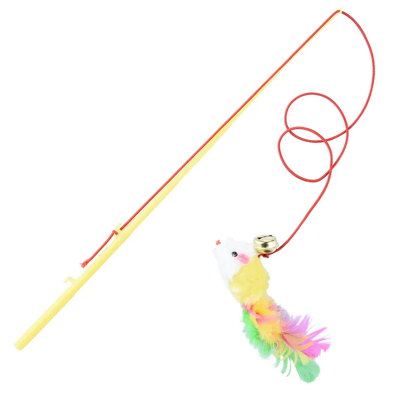 31cm Fishing Pole Shape Pet Cat Teaser Toy with Bell random colorin