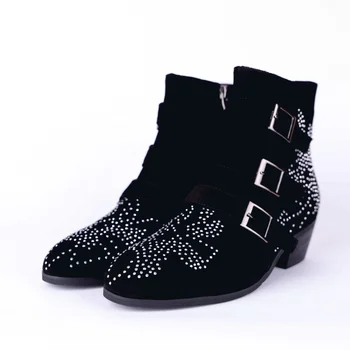 

New Autumn and winter women's boots fashion buckle rhinestone decorative shoes black women's boots size 33-43